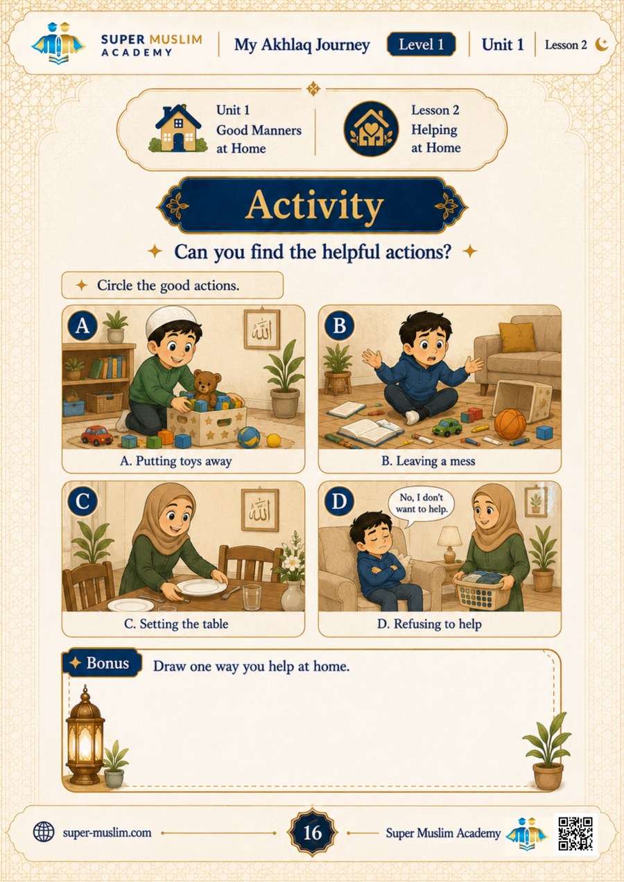 Kids activity page: find the helpful actions at home