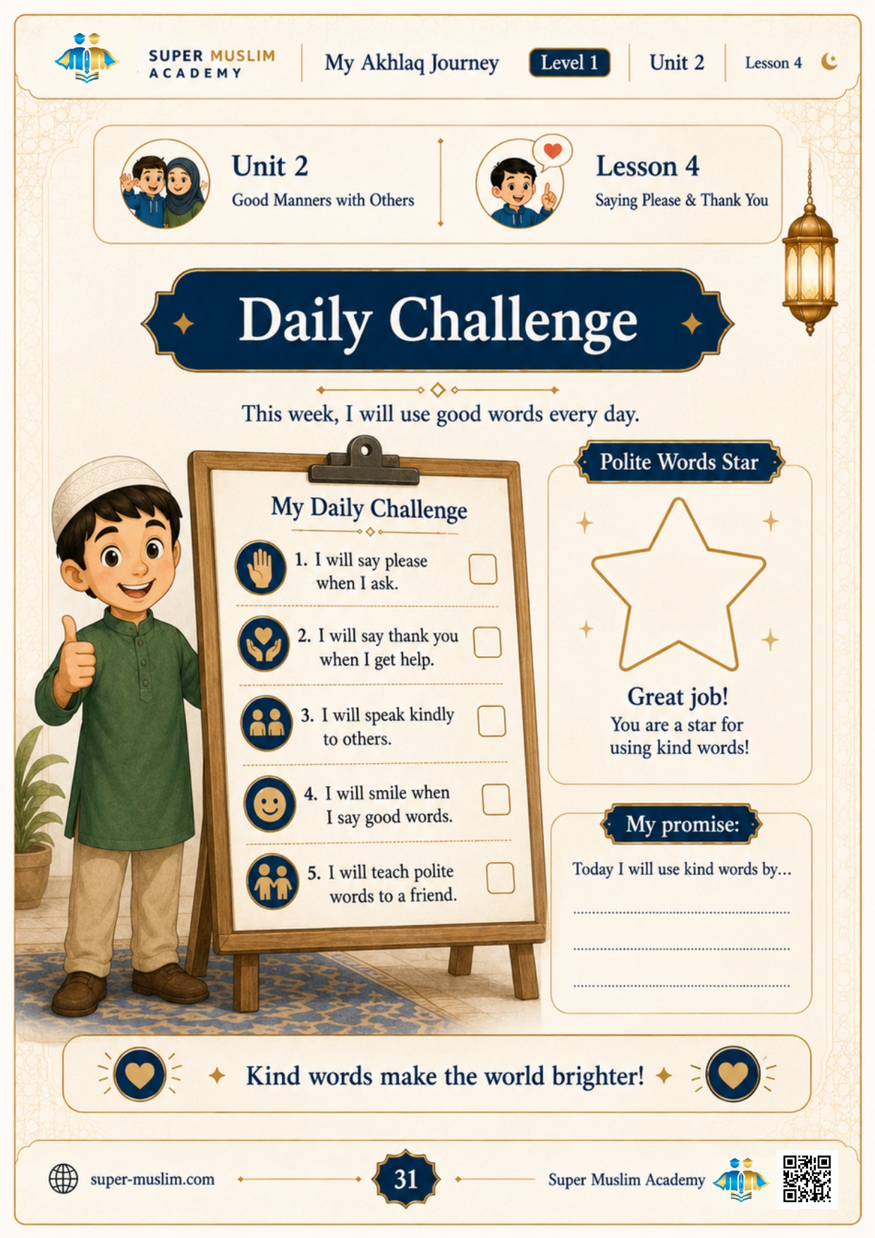Printable 7-day please and thank you checklist for Muslim kids