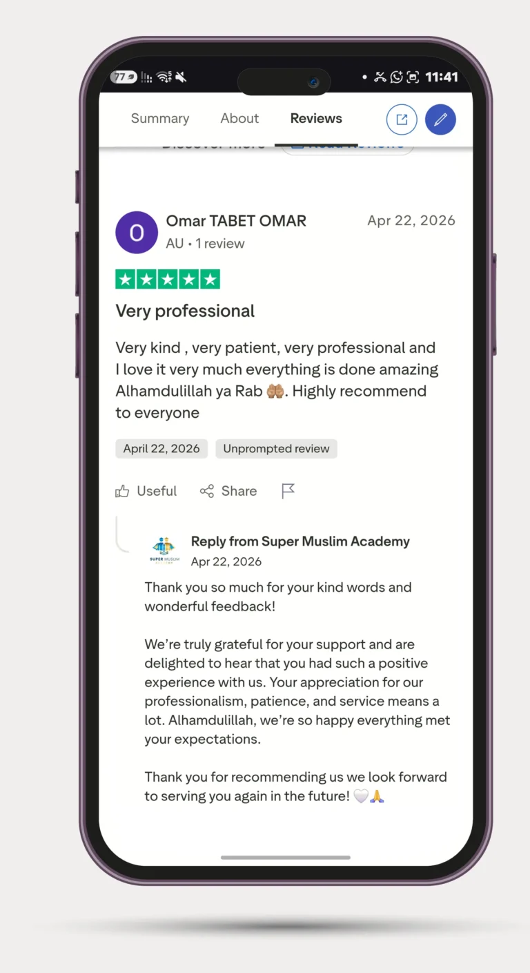 5-star Trustpilot review of Super Muslim Academy