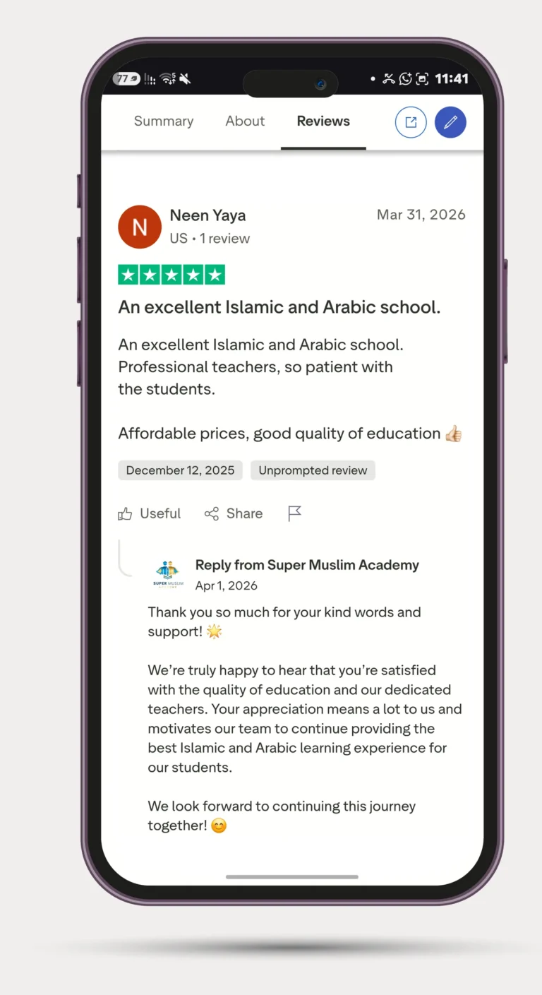 5-star Trustpilot review of Super Muslim Academy